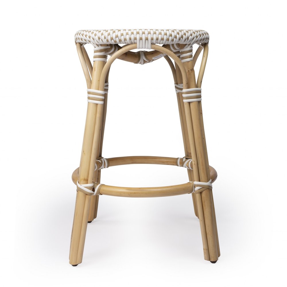24" Natural and White Rattan Backless Counter Height Bar Chair HomeRoots
