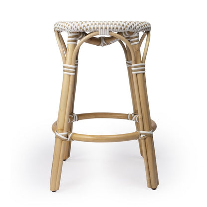 24" Natural and White Rattan Backless Counter Height Bar Chair HomeRoots