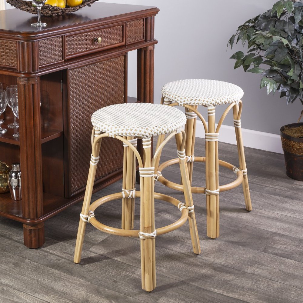 24" Natural and White Rattan Backless Counter Height Bar Chair HomeRoots