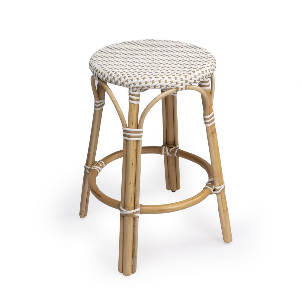 24" Natural and White Rattan Backless Counter Height Bar Chair HomeRoots