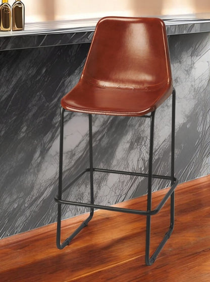 28" Brown and Black Manufactured Wood and Iron Bar Chair HomeRoots