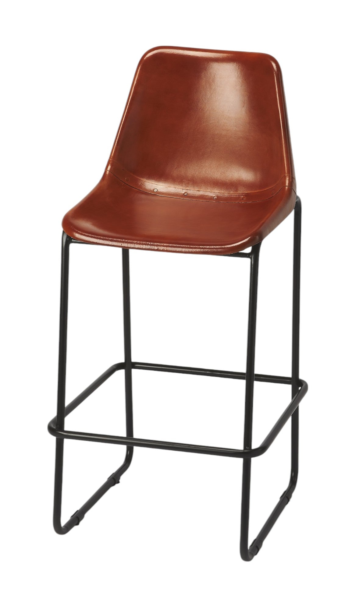 28" Brown and Black Manufactured Wood and Iron Bar Chair