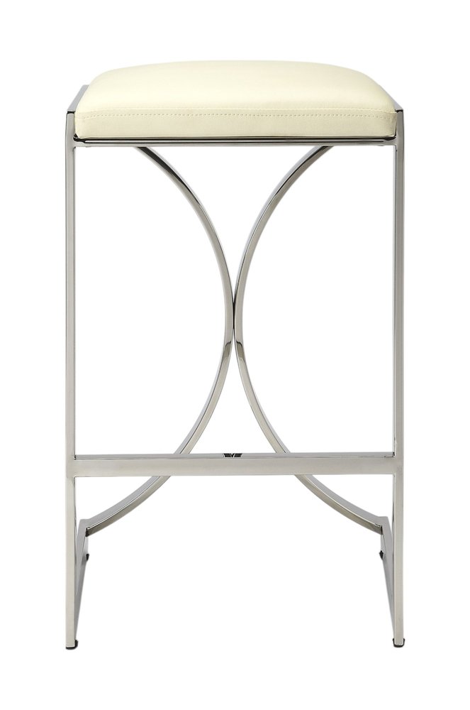 24" Off White and Silver Faux Leather and Iron Backless Counter Height Bar Chair HomeRoots