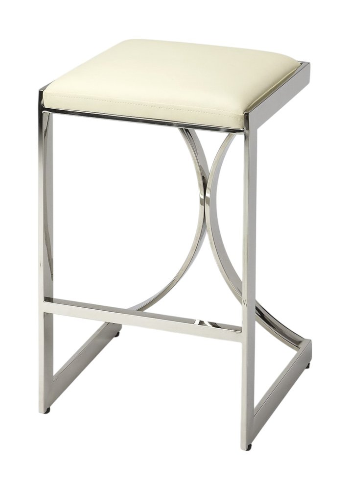 24" Off White and Silver Faux Leather and Iron Backless Counter Height Bar Chair HomeRoots