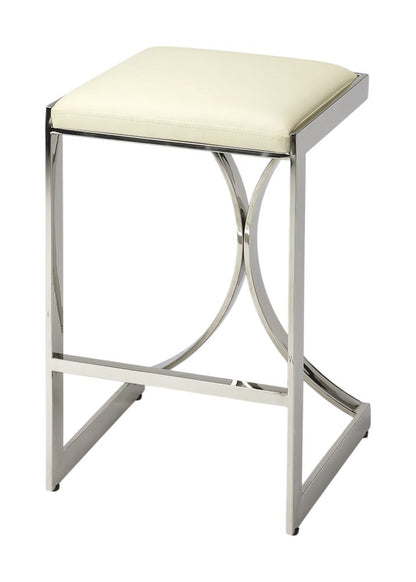 24" Off White and Silver Faux Leather and Iron Backless Counter Height Bar Chair HomeRoots
