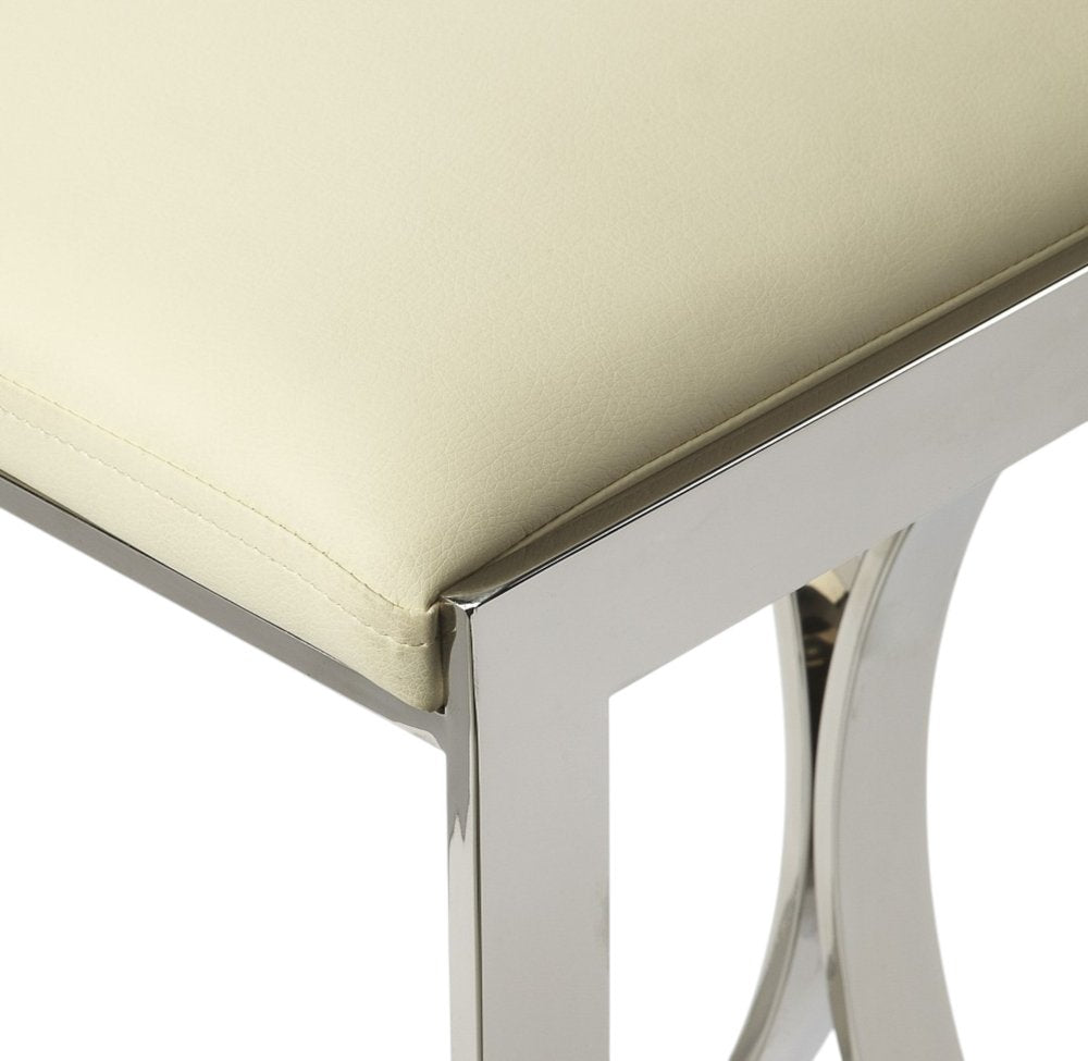 24" Off White and Silver Faux Leather and Iron Backless Counter Height Bar Chair HomeRoots