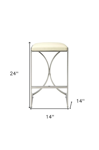 24" Off White and Silver Faux Leather and Iron Backless Counter Height Bar Chair HomeRoots