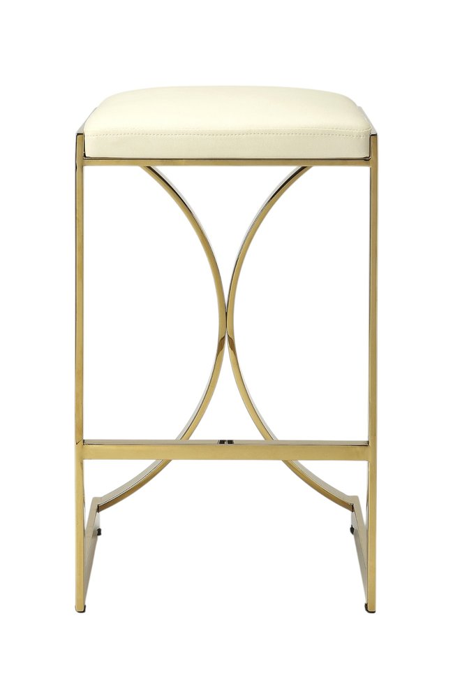 24" Off White and Gold Faux Leather and Iron Backless Counter Height Bar Chair HomeRoots