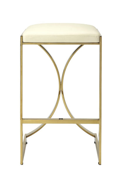 24" Off White and Gold Faux Leather and Iron Backless Counter Height Bar Chair HomeRoots