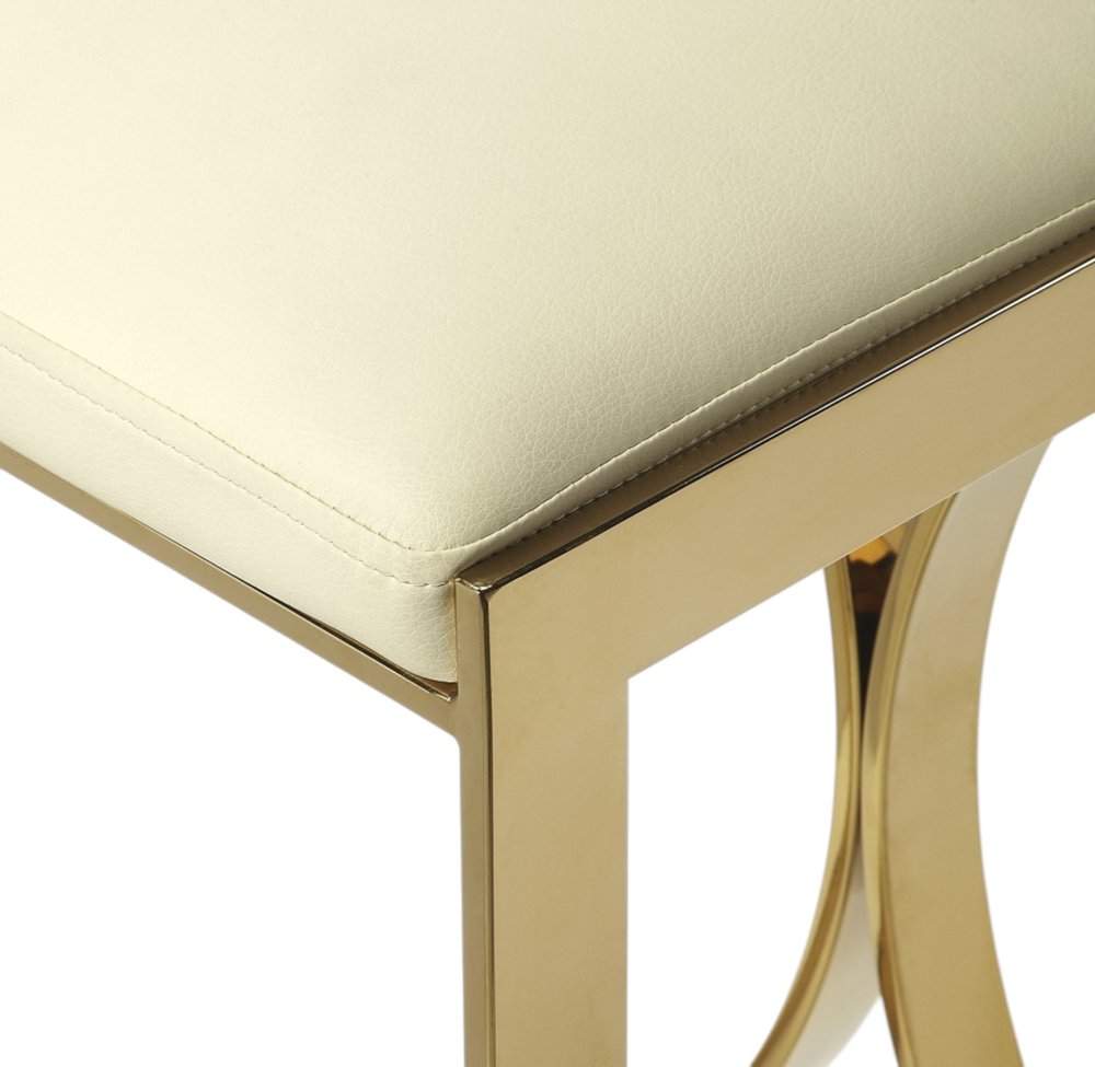 24" Off White and Gold Faux Leather and Iron Backless Counter Height Bar Chair HomeRoots