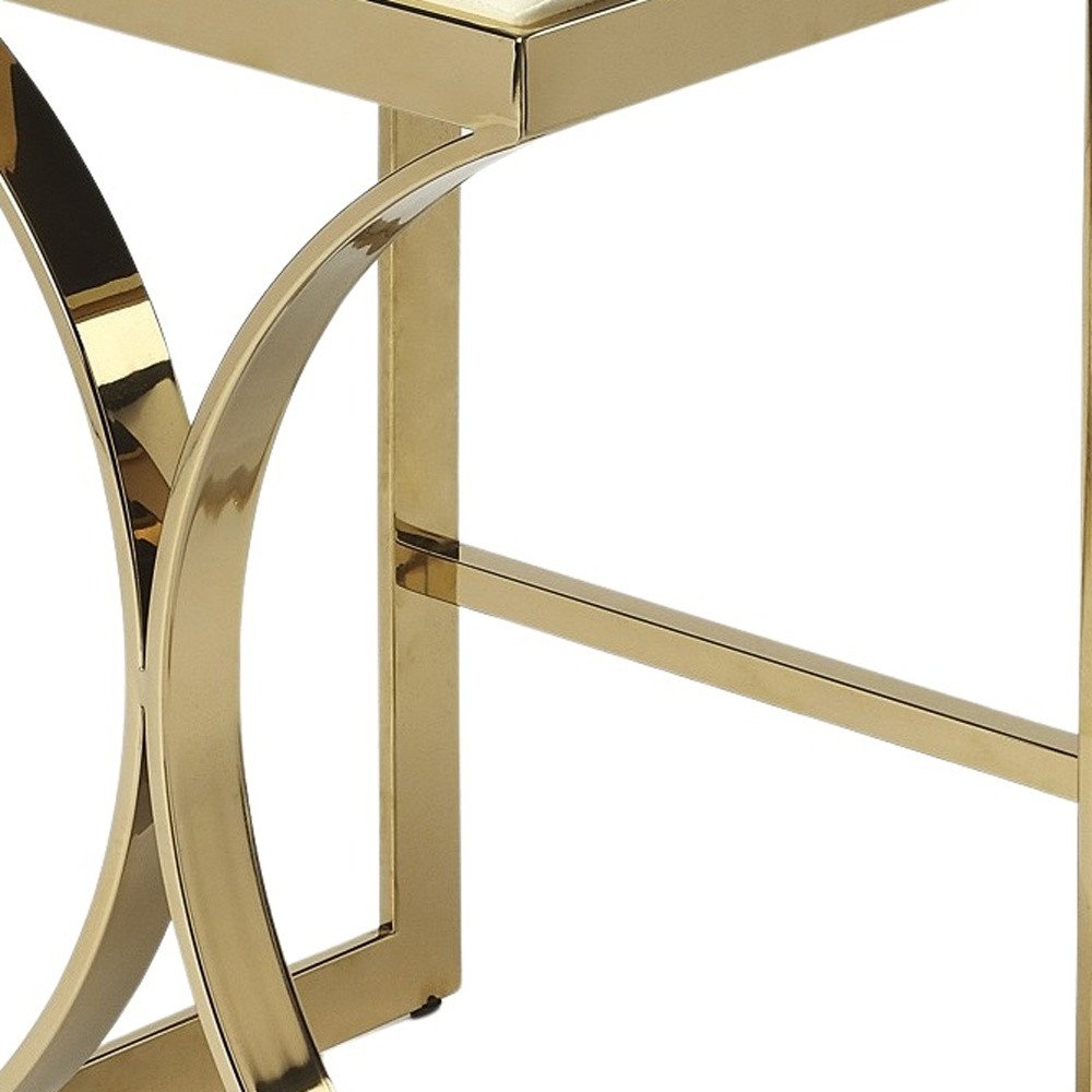 24" Off White and Gold Faux Leather and Iron Backless Counter Height Bar Chair HomeRoots