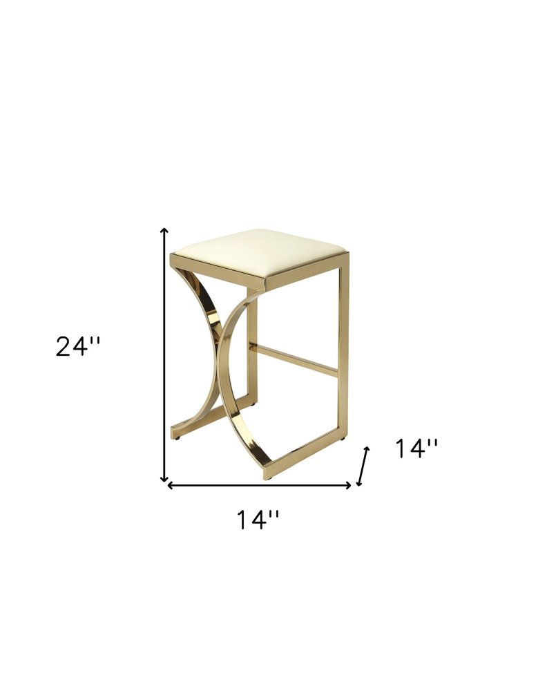 24" Off White and Gold Faux Leather and Iron Backless Counter Height Bar Chair HomeRoots