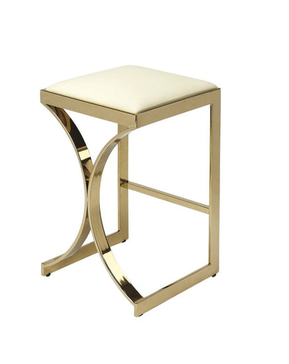 24" Off White and Gold Faux Leather and Iron Backless Counter Height Bar Chair HomeRoots