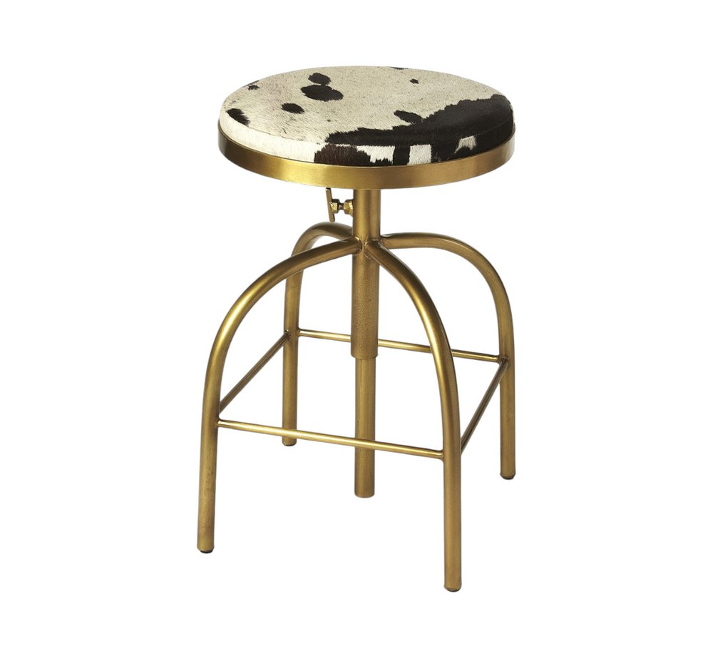 Black Off White and Gold Iron Backless Adjustable Height Swivel Bar Chair HomeRoots