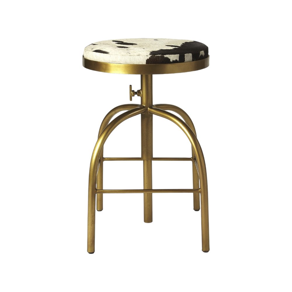 Black Off White and Gold Iron Backless Adjustable Height Swivel Bar Chair HomeRoots