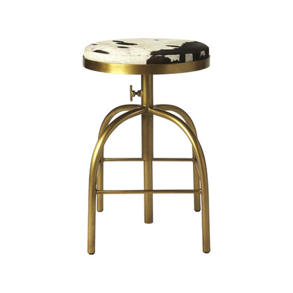 Black Off White and Gold Iron Backless Adjustable Height Swivel Bar Chair HomeRoots
