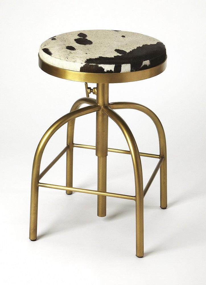 Black Off White and Gold Iron Backless Adjustable Height Swivel Bar Chair HomeRoots