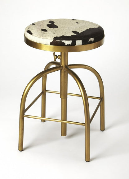 Black Off White and Gold Iron Backless Adjustable Height Swivel Bar Chair HomeRoots