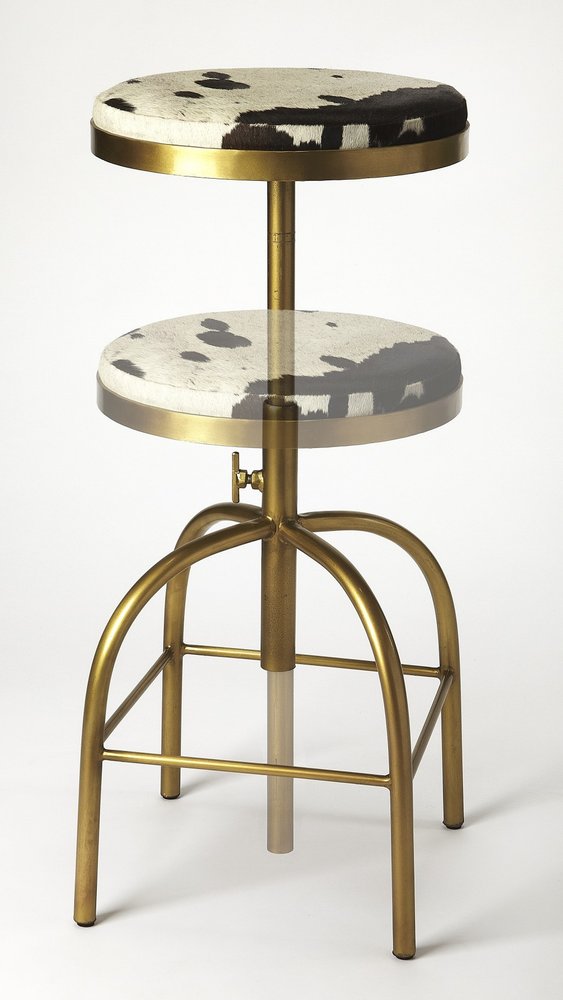 Black Off White and Gold Iron Backless Adjustable Height Swivel Bar Chair HomeRoots