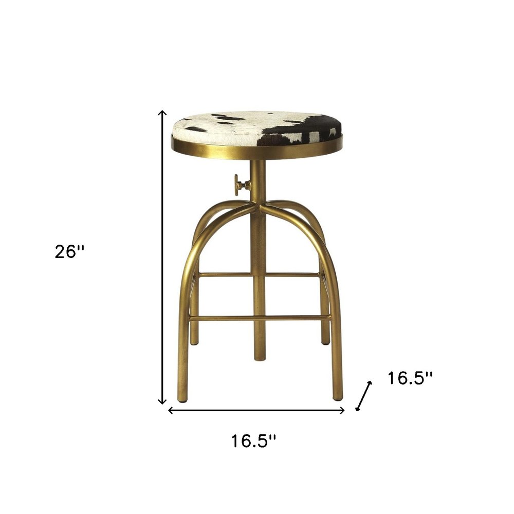 Black Off White and Gold Iron Backless Adjustable Height Swivel Bar Chair HomeRoots