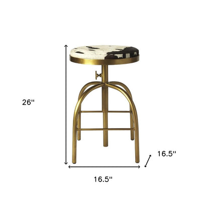 Black Off White and Gold Iron Backless Adjustable Height Swivel Bar Chair HomeRoots