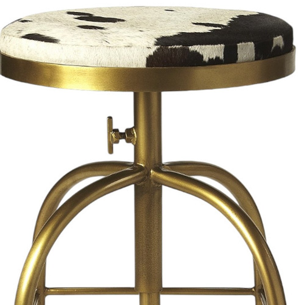 Black Off White and Gold Iron Backless Adjustable Height Swivel Bar Chair HomeRoots