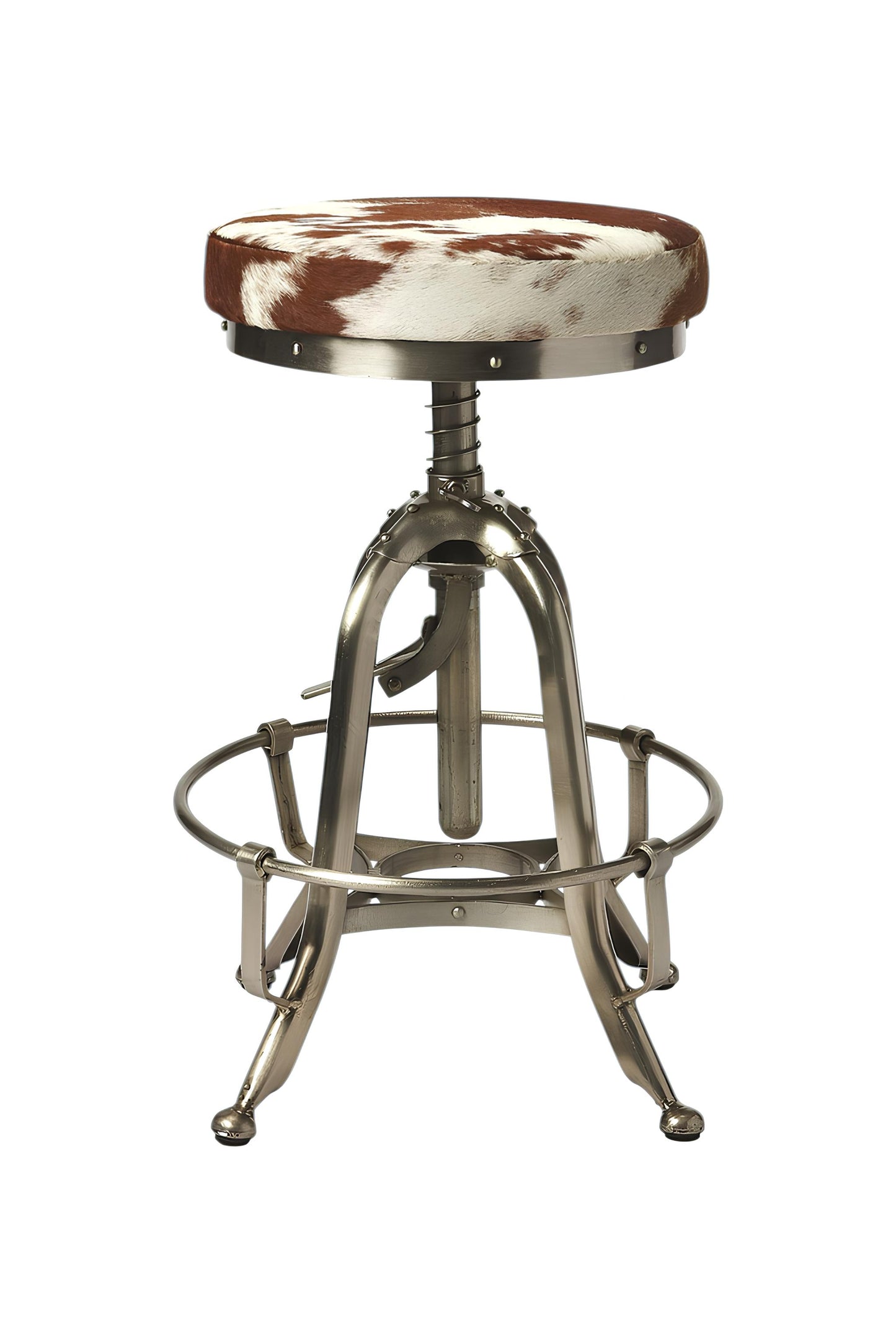 Brown And White and Silver Iron Backless Swivel Bar Chair