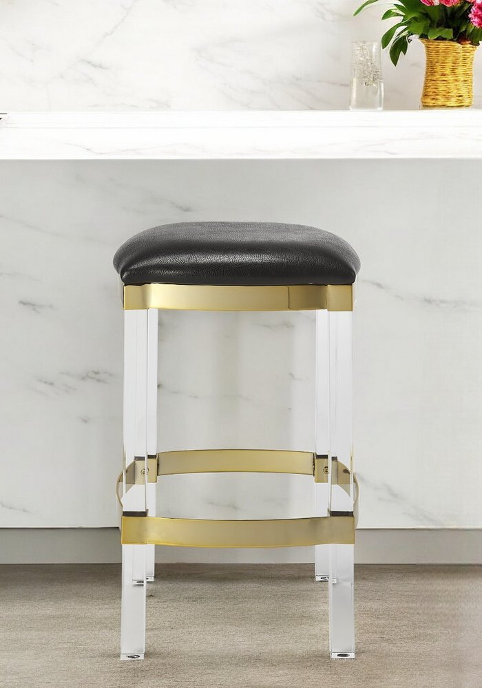 24" Black and Clear Stainless Steel and Steel Backless Counter Height Bar Chair HomeRoots