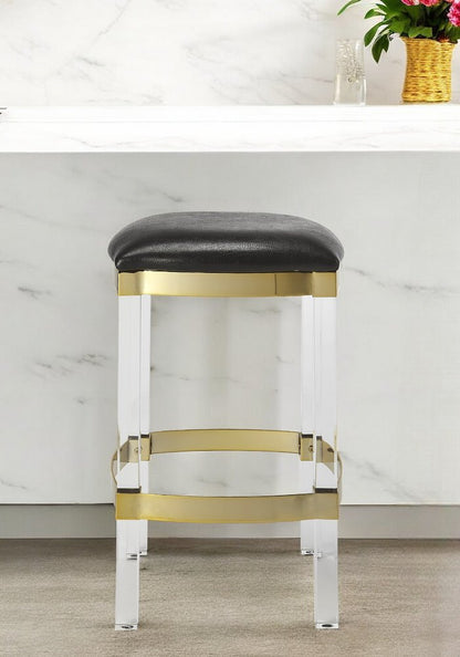 24" Black and Clear Stainless Steel and Steel Backless Counter Height Bar Chair HomeRoots