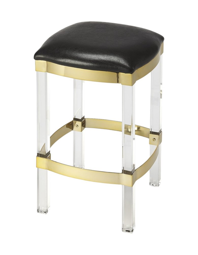 24" Black and Clear Stainless Steel and Steel Backless Counter Height Bar Chair HomeRoots