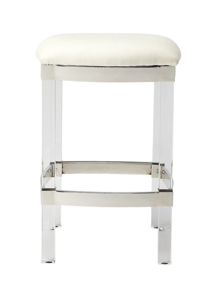 24" White and Clear Stainless Steel and Acrylic Backless Counter Height Bar Chair HomeRoots