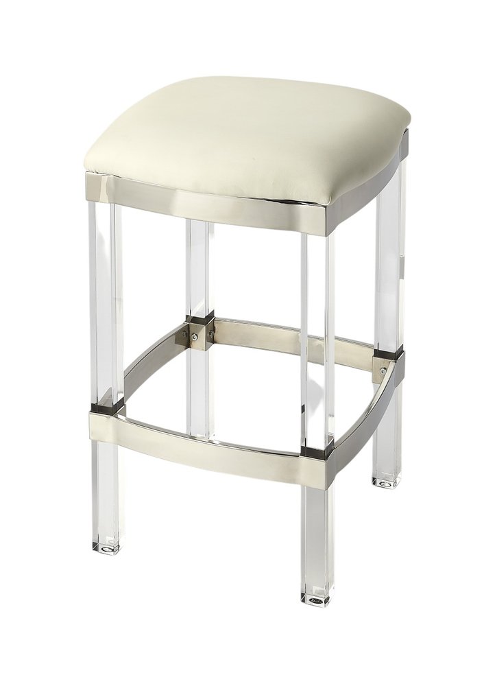 24" White and Clear Stainless Steel and Acrylic Backless Counter Height Bar Chair HomeRoots