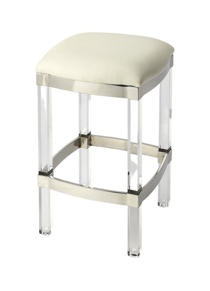 24" White and Clear Stainless Steel and Acrylic Backless Counter Height Bar Chair HomeRoots