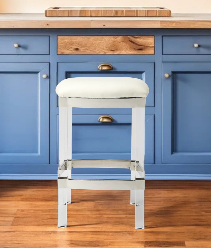 24" White and Clear Stainless Steel and Acrylic Backless Counter Height Bar Chair HomeRoots