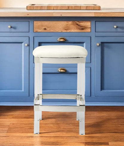 24" White and Clear Stainless Steel and Acrylic Backless Counter Height Bar Chair HomeRoots