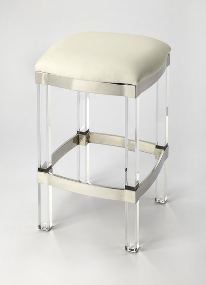 24" White and Clear Stainless Steel and Acrylic Backless Counter Height Bar Chair HomeRoots