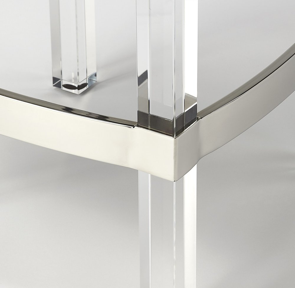 24" White and Clear Stainless Steel and Acrylic Backless Counter Height Bar Chair HomeRoots