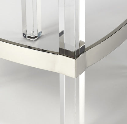 24" White and Clear Stainless Steel and Acrylic Backless Counter Height Bar Chair HomeRoots