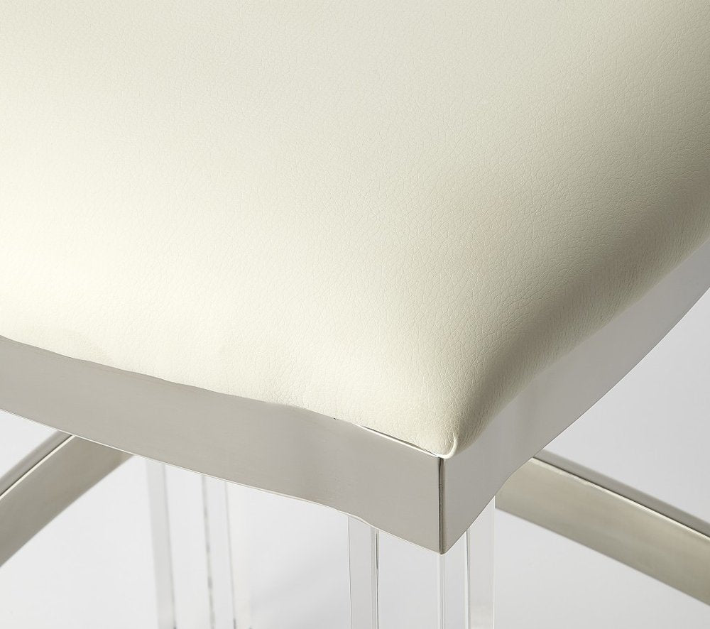 24" White and Clear Stainless Steel and Acrylic Backless Counter Height Bar Chair HomeRoots