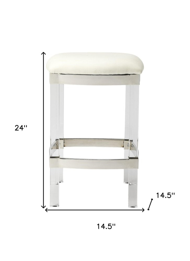 24" White and Clear Stainless Steel and Acrylic Backless Counter Height Bar Chair HomeRoots