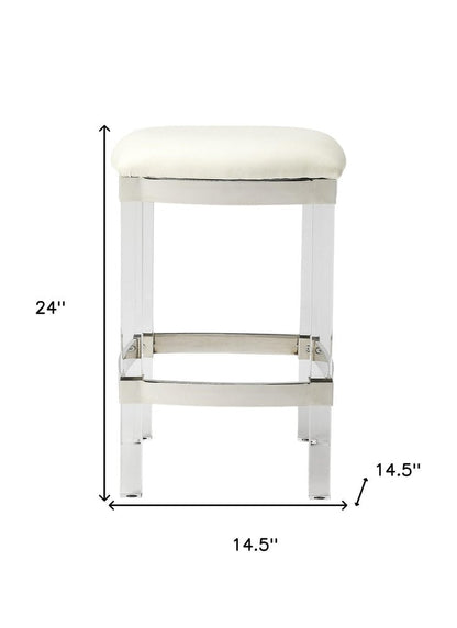 24" White and Clear Stainless Steel and Acrylic Backless Counter Height Bar Chair HomeRoots