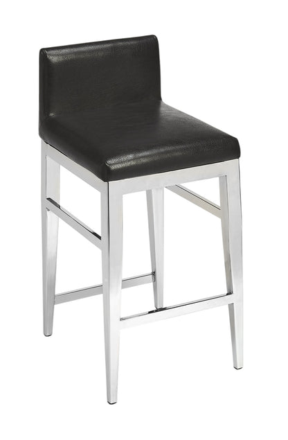 25" Black and Silver Faux Leather and Steel Bar Chair