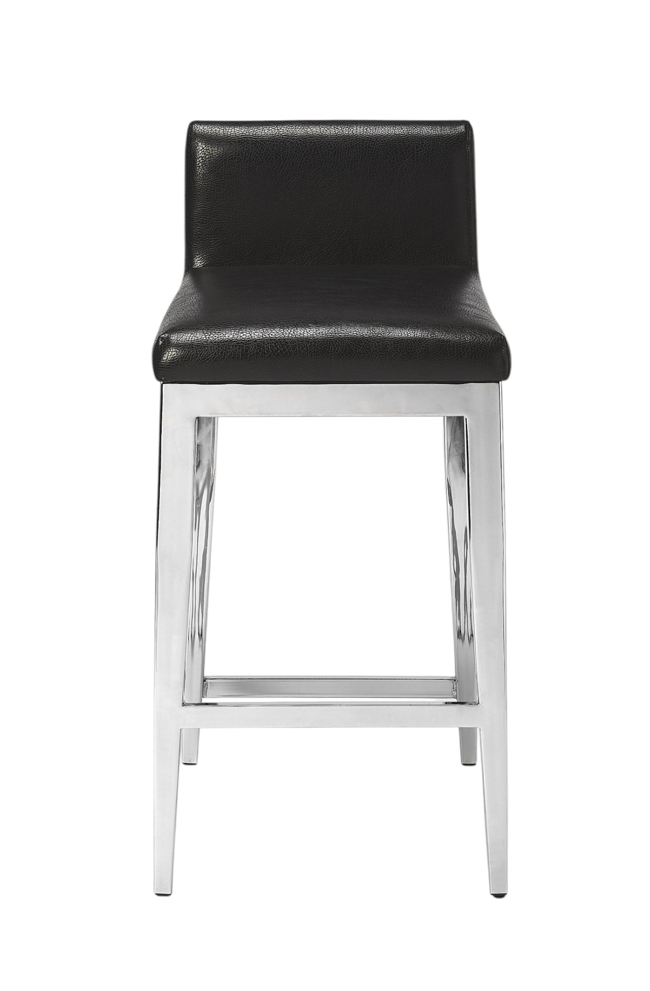 25" Black and Silver Faux Leather and Steel Bar Chair