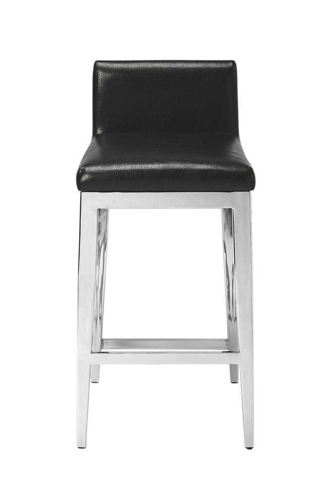25" Black and Silver Faux Leather and Steel Bar Chair HomeRoots