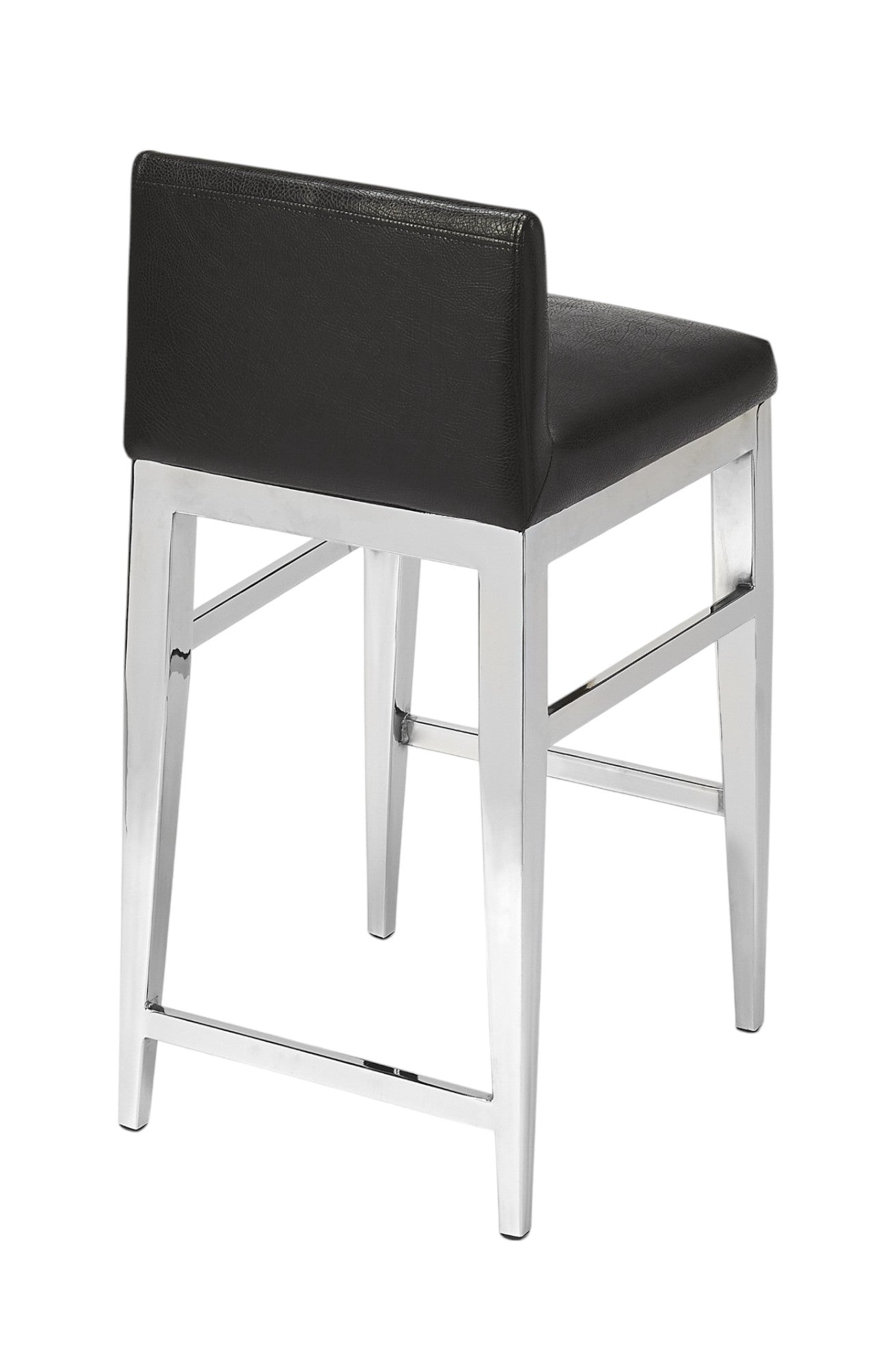 25" Black and Silver Faux Leather and Steel Bar Chair