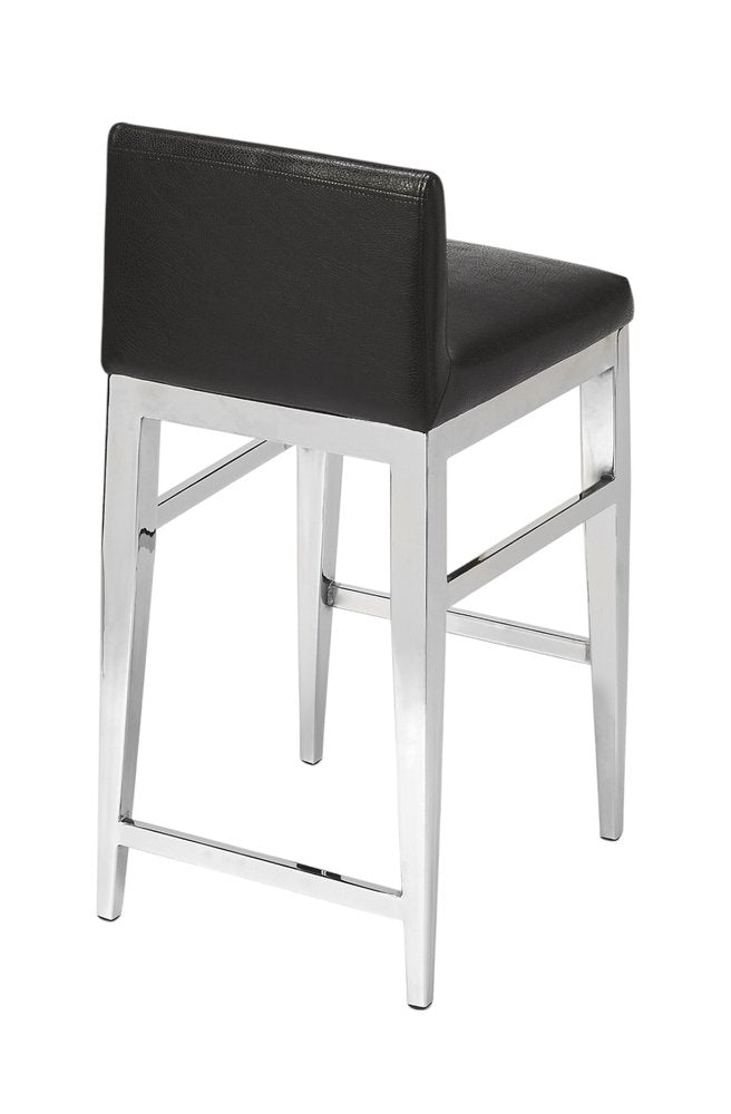 25" Black and Silver Faux Leather and Steel Bar Chair HomeRoots