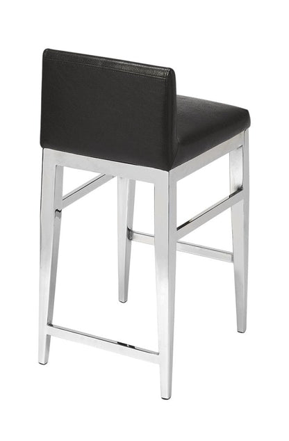 25" Black and Silver Faux Leather and Steel Bar Chair HomeRoots