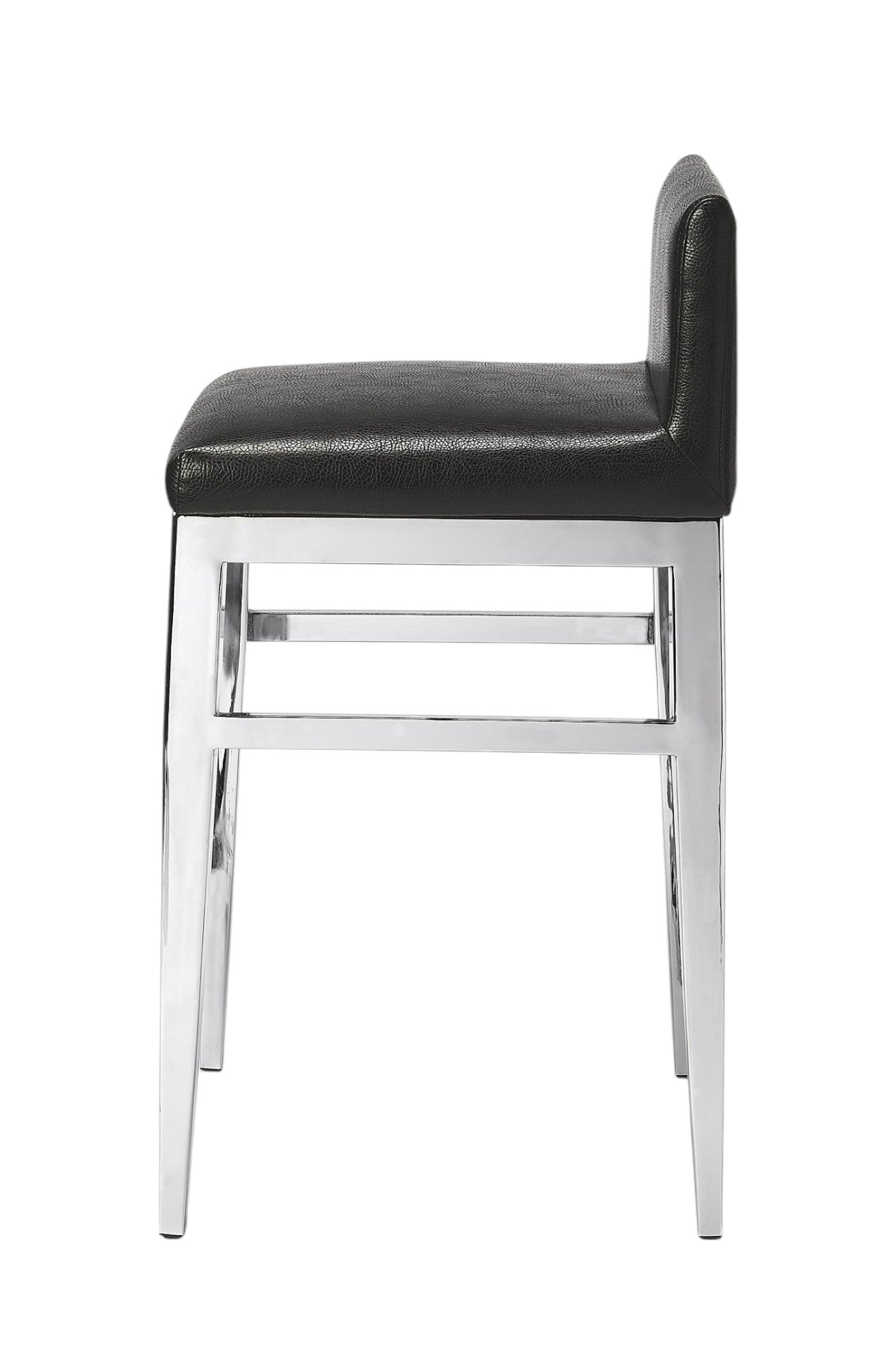 25" Black and Silver Faux Leather and Steel Bar Chair