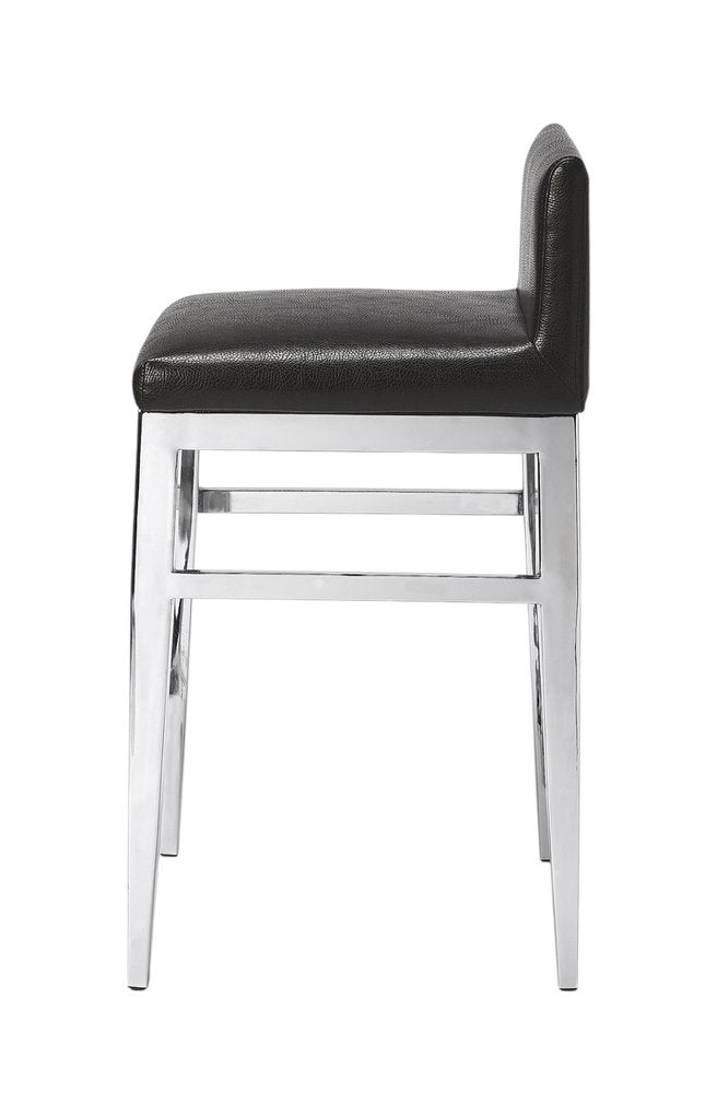 25" Black and Silver Faux Leather and Steel Bar Chair HomeRoots