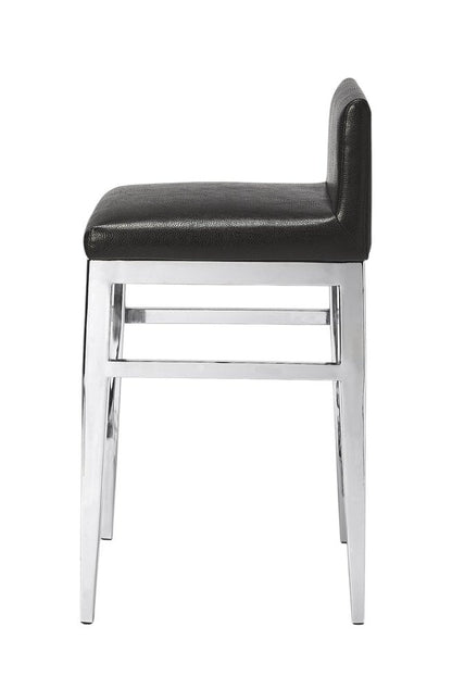 25" Black and Silver Faux Leather and Steel Bar Chair HomeRoots